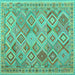 Square Machine Washable Abstract Turquoise Contemporary Area Rugs, wshcon2537turq