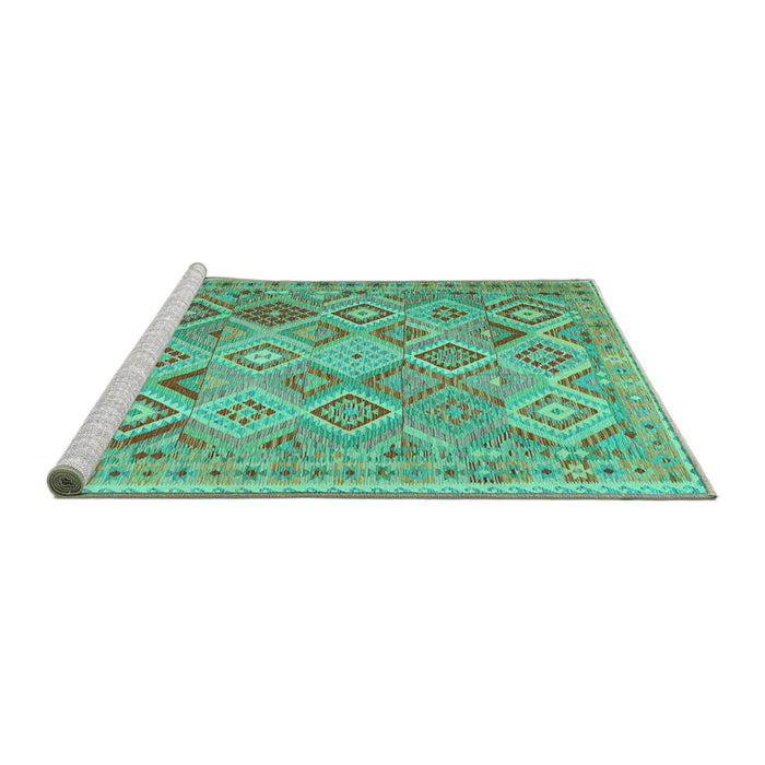 Sideview of Machine Washable Abstract Turquoise Contemporary Area Rugs, wshcon2537turq