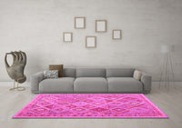 Machine Washable Abstract Pink Contemporary Rug, wshcon2537pnk