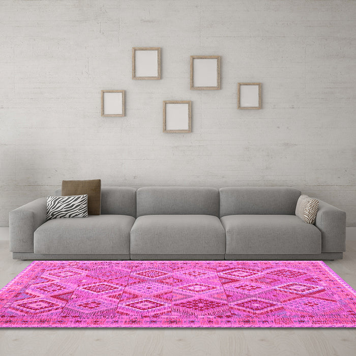 Machine Washable Abstract Pink Contemporary Rug in a Living Room, wshcon2537pnk