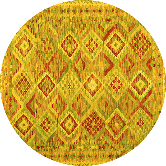 Round Machine Washable Abstract Yellow Contemporary Rug, wshcon2537yw