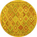 Round Machine Washable Abstract Yellow Contemporary Rug, wshcon2537yw