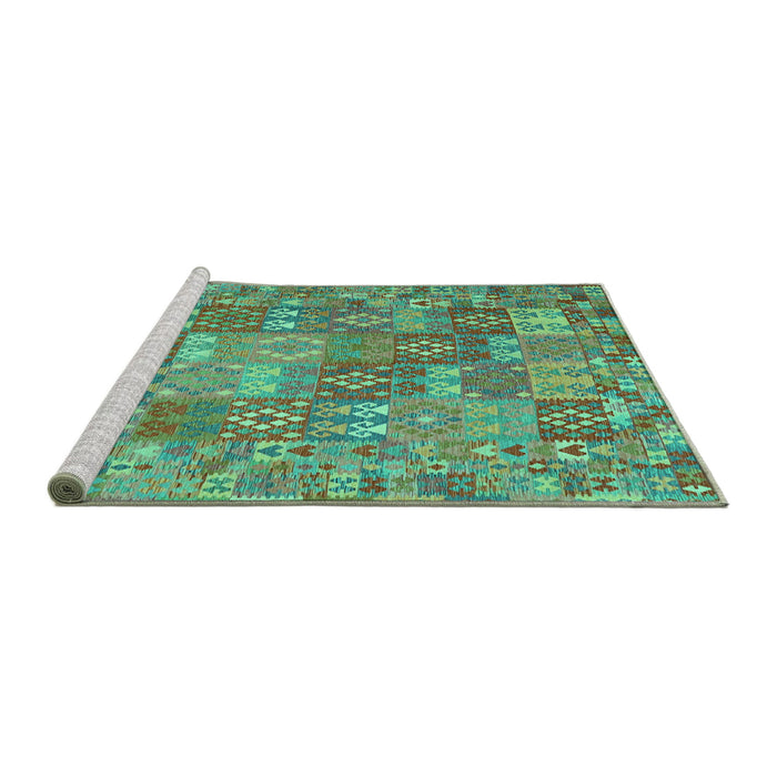 Sideview of Machine Washable Southwestern Turquoise Country Area Rugs, wshcon2538turq