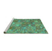 Sideview of Machine Washable Southwestern Turquoise Country Area Rugs, wshcon2538turq