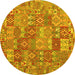 Round Machine Washable Southwestern Yellow Country Rug, wshcon2538yw