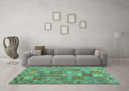 Machine Washable Southwestern Turquoise Country Area Rugs in a Living Room,, wshcon2538turq
