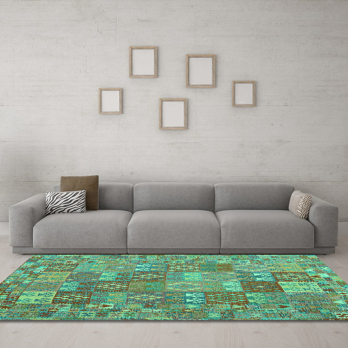 Machine Washable Southwestern Turquoise Country Area Rugs in a Living Room,, wshcon2538turq
