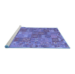Sideview of Machine Washable Southwestern Blue Country Rug, wshcon2538blu