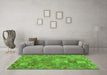 Machine Washable Southwestern Green Country Area Rugs in a Living Room,, wshcon2538grn