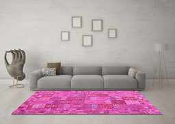Machine Washable Southwestern Pink Country Rug in a Living Room, wshcon2538pnk