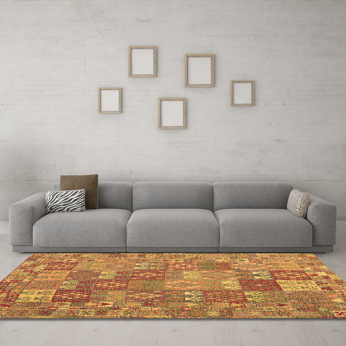 Machine Washable Southwestern Brown Country Rug in a Living Room,, wshcon2538brn
