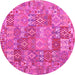 Round Machine Washable Southwestern Pink Country Rug, wshcon2538pnk