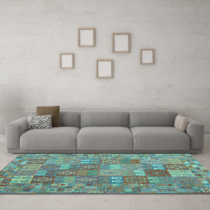 Machine Washable Southwestern Light Blue Country Rug in a Living Room, wshcon2538lblu
