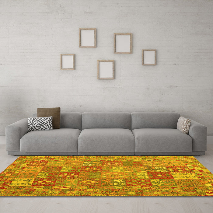 Machine Washable Southwestern Yellow Country Rug in a Living Room, wshcon2538yw