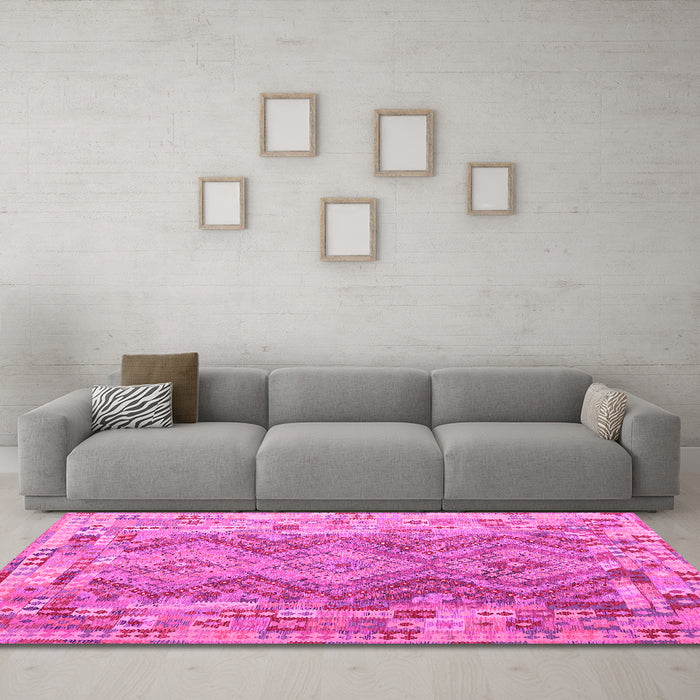 Machine Washable Southwestern Pink Country Rug in a Living Room, wshcon2539pnk