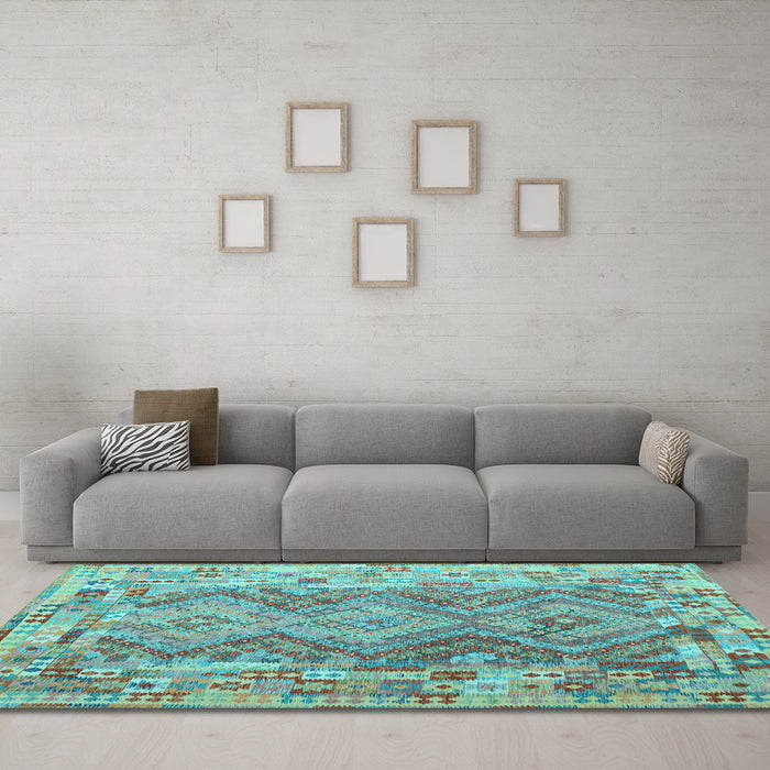 Machine Washable Southwestern Light Blue Country Rug in a Living Room, wshcon2539lblu