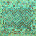 Square Machine Washable Southwestern Turquoise Country Area Rugs, wshcon2539turq