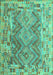 Machine Washable Southwestern Turquoise Country Area Rugs, wshcon2539turq