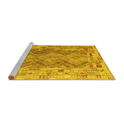 Sideview of Machine Washable Southwestern Yellow Country Rug, wshcon2539yw