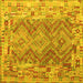 Square Machine Washable Southwestern Yellow Country Rug, wshcon2539yw