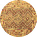 Round Southwestern Brown Country Rug, con2539brn