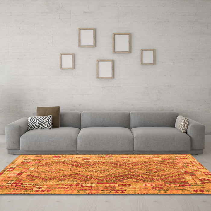 Machine Washable Southwestern Orange Country Area Rugs in a Living Room, wshcon2539org
