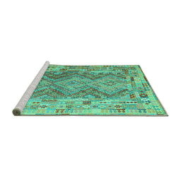 Sideview of Machine Washable Southwestern Turquoise Country Area Rugs, wshcon2539turq