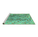 Sideview of Machine Washable Southwestern Turquoise Country Area Rugs, wshcon2539turq