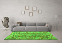 Machine Washable Southwestern Green Country Area Rugs in a Living Room,, wshcon2539grn