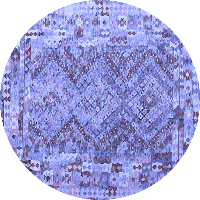 Round Machine Washable Southwestern Blue Country Rug, wshcon2539blu
