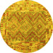 Round Machine Washable Southwestern Yellow Country Rug, wshcon2539yw