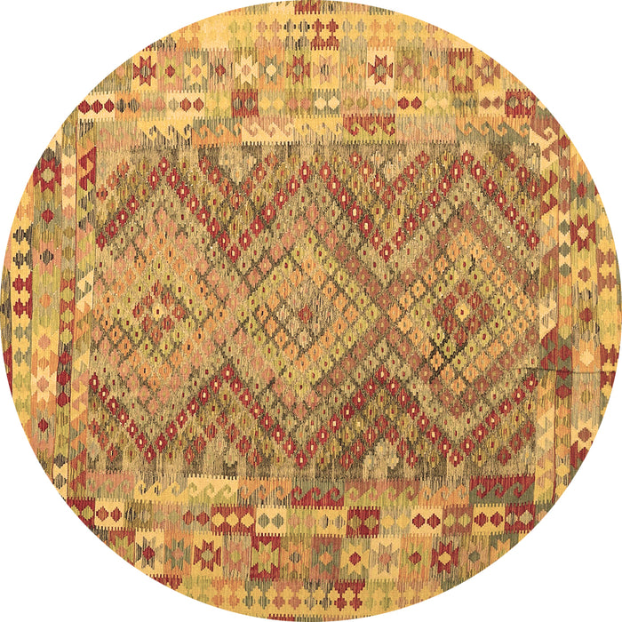 Round Machine Washable Southwestern Brown Country Rug, wshcon2539brn