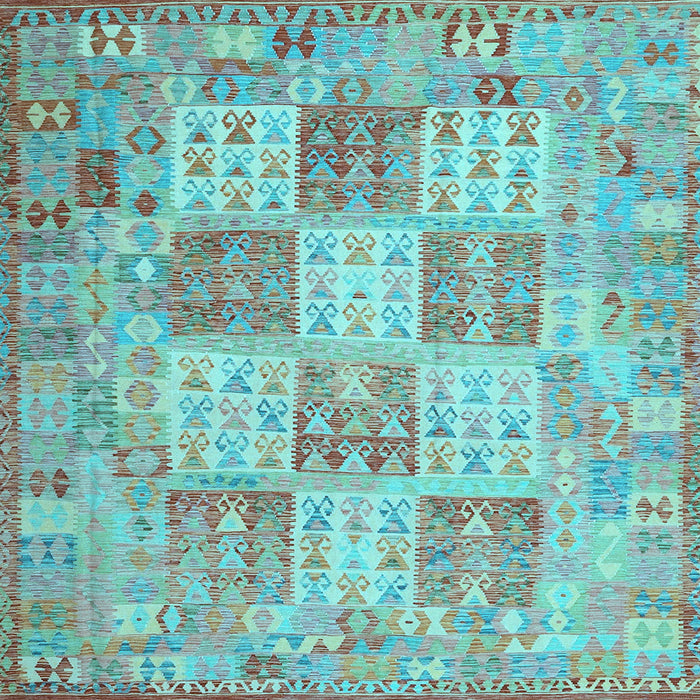 Square Machine Washable Southwestern Light Blue Country Rug, wshcon2541lblu