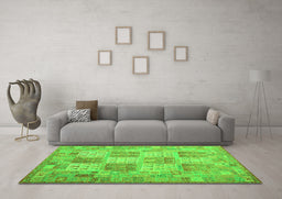 Machine Washable Southwestern Green Country Area Rugs in a Living Room,, wshcon2541grn