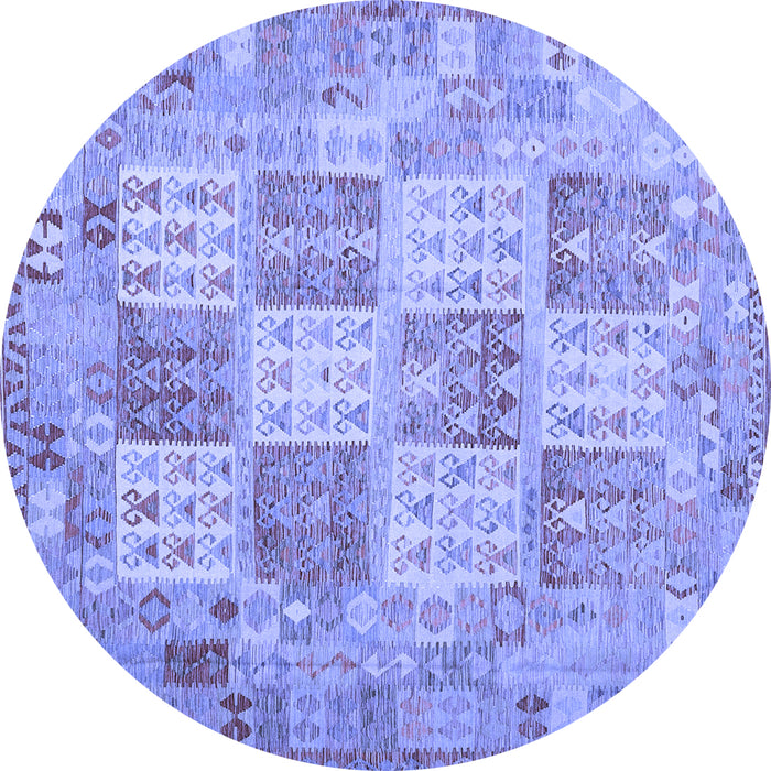 Round Machine Washable Southwestern Blue Country Rug, wshcon2541blu