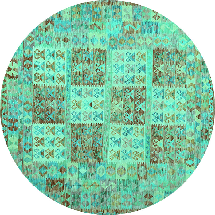 Round Southwestern Turquoise Country Rug, con2541turq