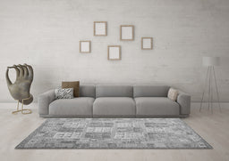 Machine Washable Southwestern Gray Country Rug in a Living Room,, wshcon2541gry