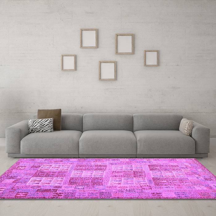 Machine Washable Southwestern Purple Country Area Rugs in a Living Room, wshcon2541pur