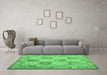 Machine Washable Southwestern Emerald Green Country Area Rugs in a Living Room,, wshcon2541emgrn