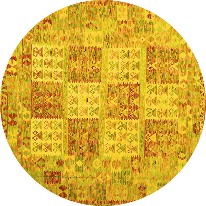 Round Southwestern Yellow Country Rug, con2541yw