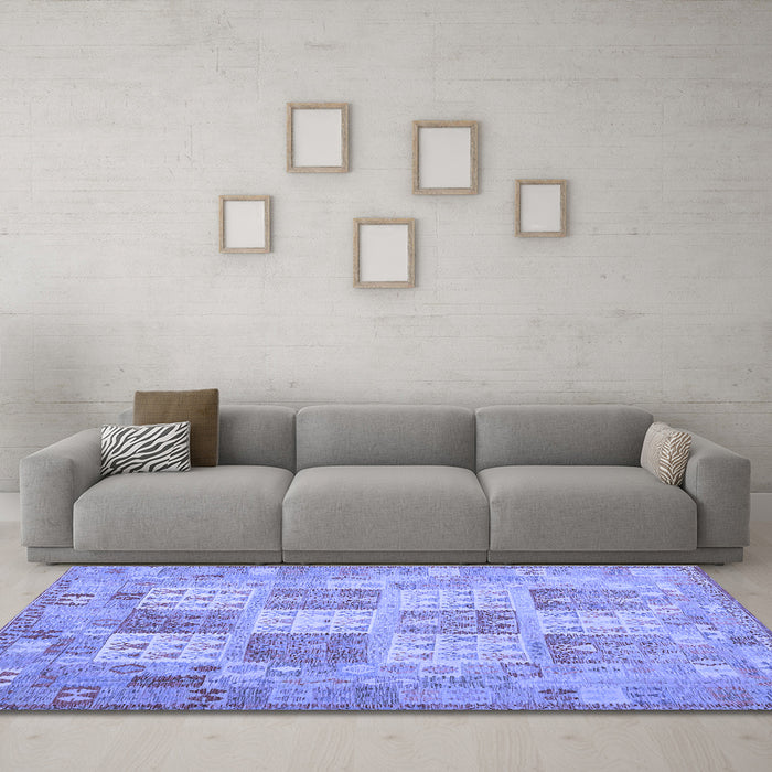 Machine Washable Southwestern Blue Country Rug in a Living Room, wshcon2541blu