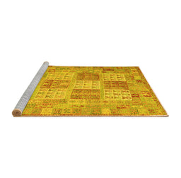 Sideview of Machine Washable Southwestern Yellow Country Rug, wshcon2541yw