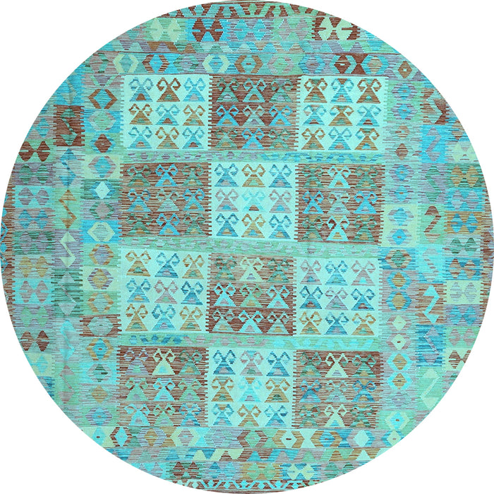 Round Machine Washable Southwestern Light Blue Country Rug, wshcon2541lblu