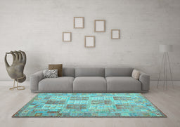 Machine Washable Southwestern Light Blue Country Rug in a Living Room, wshcon2541lblu