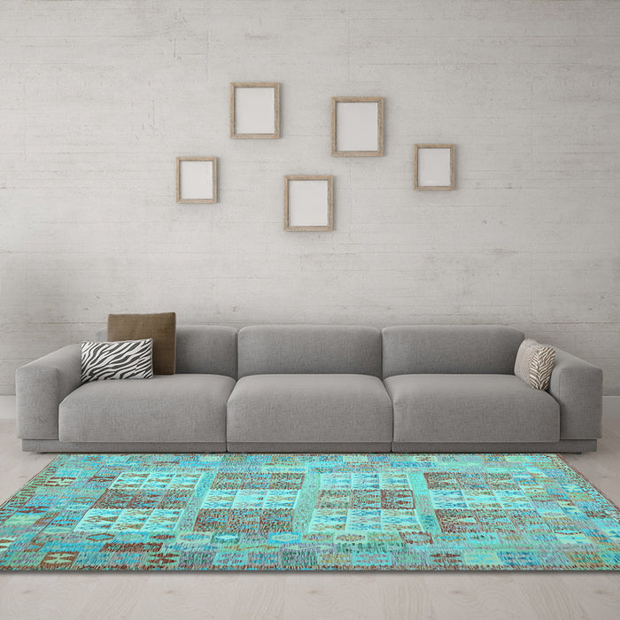 Machine Washable Southwestern Light Blue Country Rug in a Living Room, wshcon2541lblu