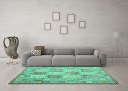 Machine Washable Southwestern Turquoise Country Area Rugs in a Living Room,, wshcon2541turq