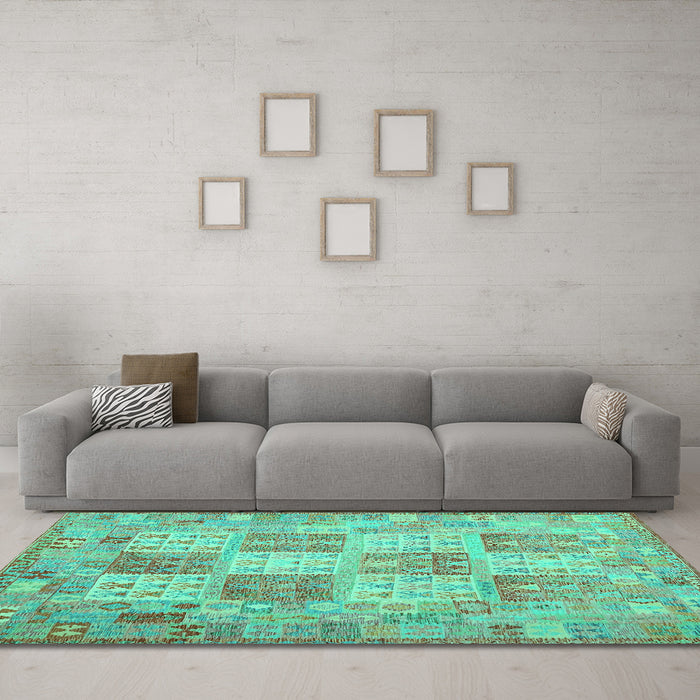 Machine Washable Southwestern Turquoise Country Area Rugs in a Living Room,, wshcon2541turq