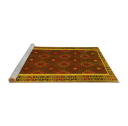 Sideview of Machine Washable Oriental Yellow Traditional Rug, wshcon2542yw