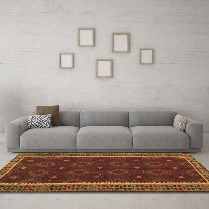 Machine Washable Oriental Brown Traditional Rug in a Living Room,, wshcon2542brn