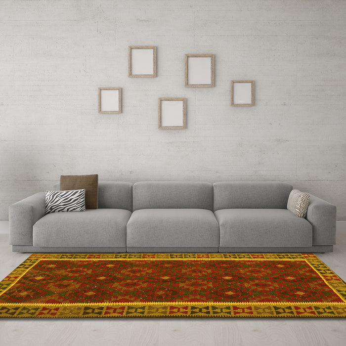Machine Washable Oriental Yellow Traditional Rug in a Living Room, wshcon2542yw